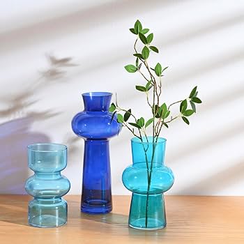 Amazon.com: Parlamain Blue Bubble Glass Vases Set of 3, Colored